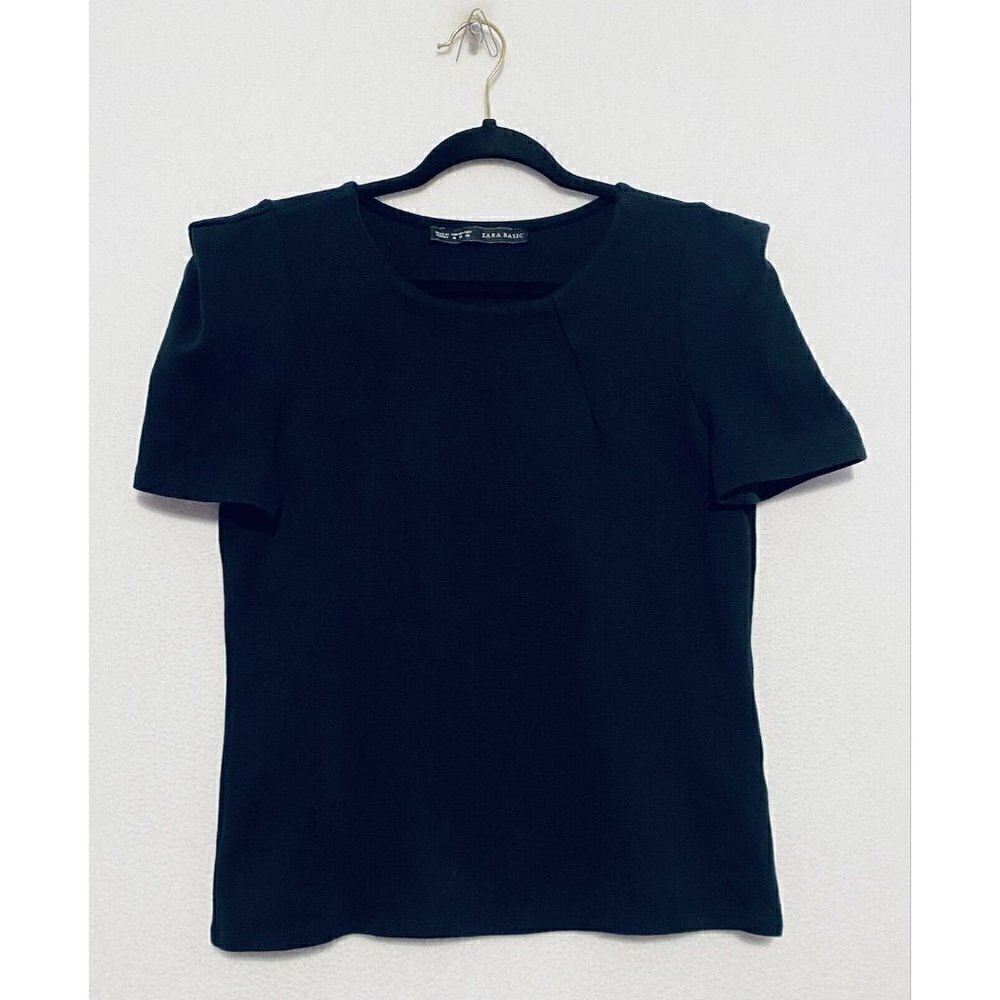 Zara Top Womens Medium Black Ponte Knit Structured Shoulder Minimalist